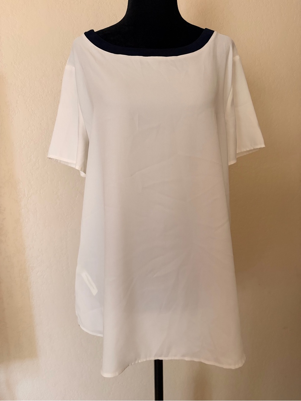 Ann Taylor White Top with Navy Trim